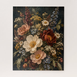 Moody Vintage Wildflower Botanical Floral Wall Art Jigsaw Puzzle