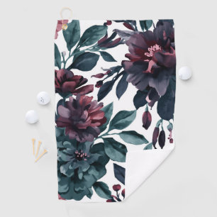 Moody Watercolor Botanical Blooms Floral Golf Towel