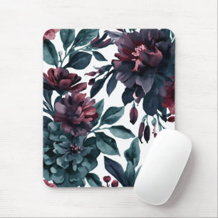 Moody Watercolor Botanical Blooms Floral Mouse Pad