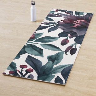 Moody Watercolor Botanical Blooms Floral Yoga Mat