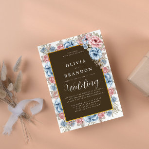 Moody Watercolor Floral Rustic Wedding Invitation