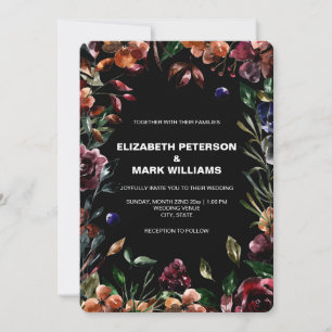 Moody Watercolor Florals Frame Wedding Invitation