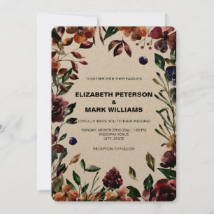 Moody Watercolor Florals Frame Wedding Invitation