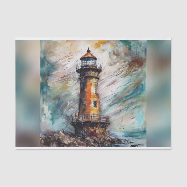 Moody Watercolor Lighthouse Decoupage Paper  (Front)