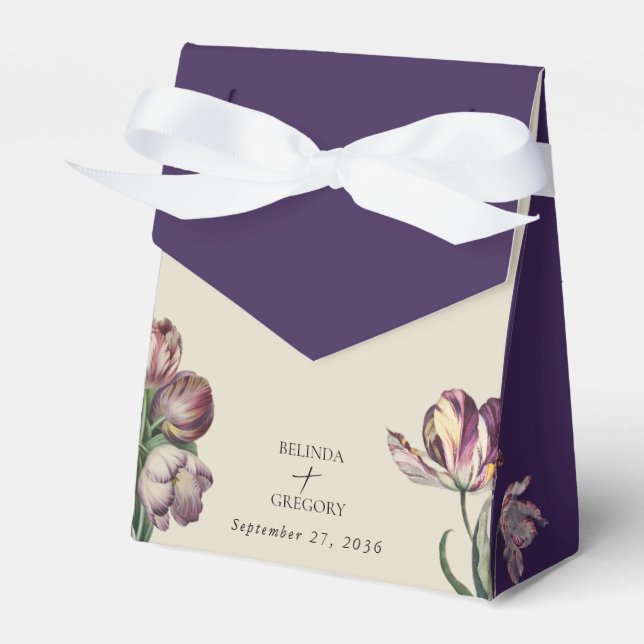 Moody Watercolor Purple Tulips Wedding Favour Favour Box (Front Side)