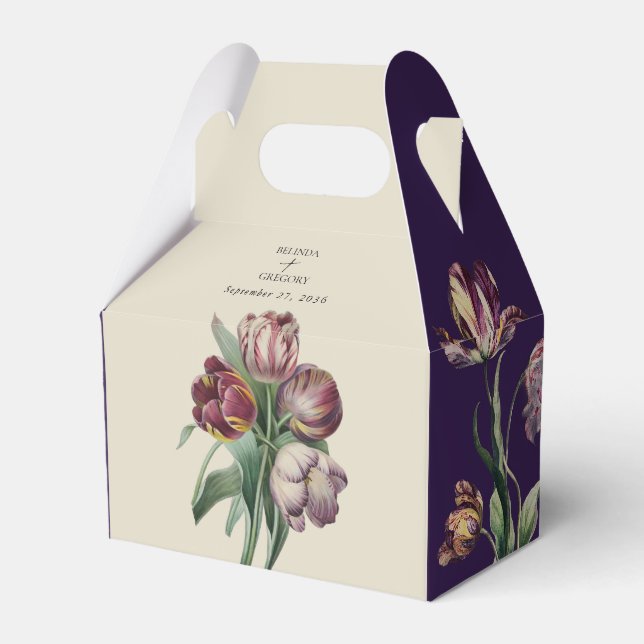 Moody Watercolor Purple Tulips Wedding Favour Favour Box (Front Side)
