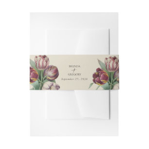 Moody Watercolor Purple Tulips Wedding Favour Invitation Belly Band