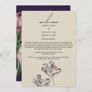 Moody Watercolor Purple Tulips Wedding Itinerary Program