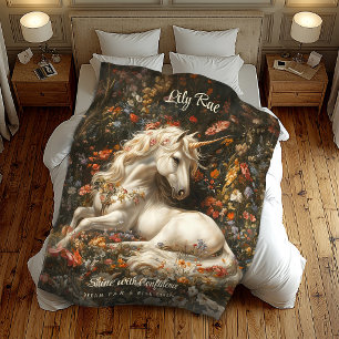 Moody Whimsigoth Unicorn Dark Floral Forest Fleece Blanket