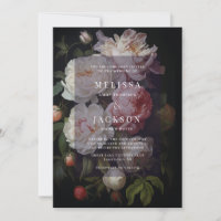 Moody White Peony  Wedding  Invitation