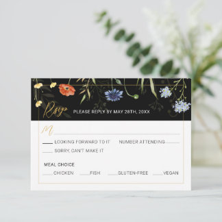 Moody Wildflower Boho Botanical Reply RSVP  Invitation