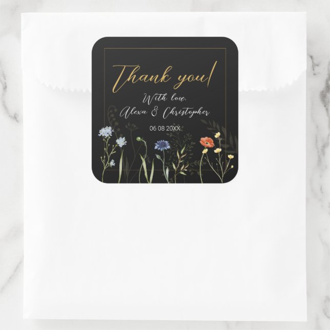 Moody Wildflower Boho Botanical Wedding Square Sticker (Bag)