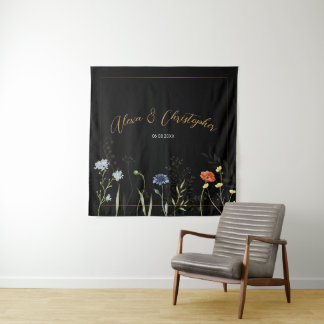 Moody Wildflower Boho Botanical Wedding Tapestry