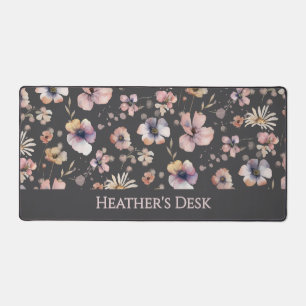 Moody Wildflower Watercolor Named Charcoal Blush Desk Mat
