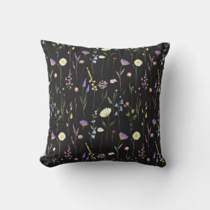 Moody Wildflowers Black Floral Pattern Cushion
