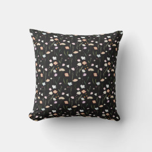 Moody Wildflowers Black Floral Pattern Cushion