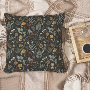 Moody Winter Botanical Christmas Holiday Cushion