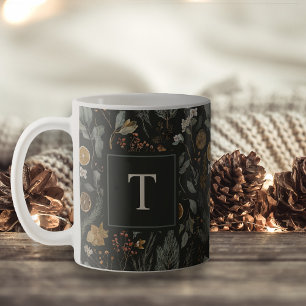 Moody Winter Botanical Christmas Holiday Monogram Coffee Mug