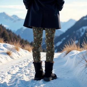 Moody Winter Botanical Pattern Christmas Holiday Leggings