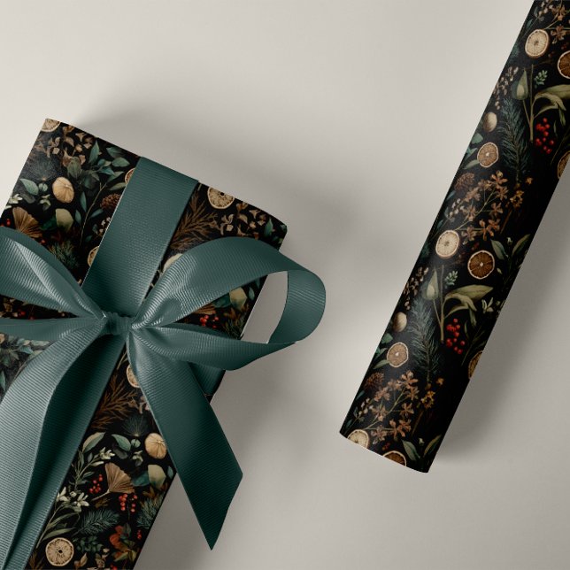 Moody Winter Botanical Pattern Christmas Wrapping Paper (Creator Uploaded)