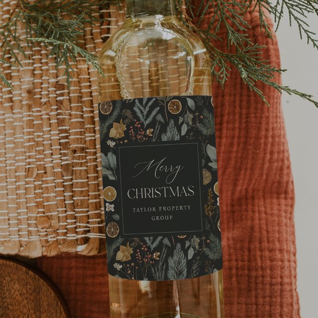 Moody Winter Botanical Personalised Christmas Wine Label (Creator Uploaded)