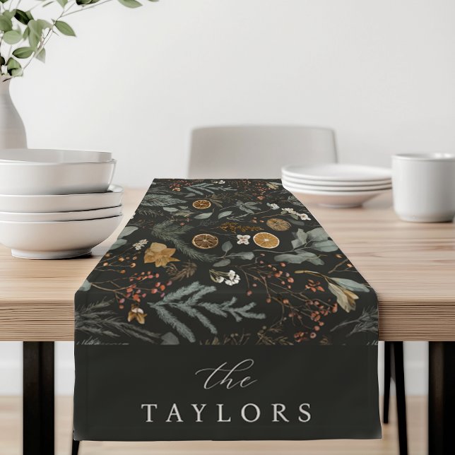 Moody Winter Botanical Personalised Holiday Short Table Runner (Creator Uploaded)