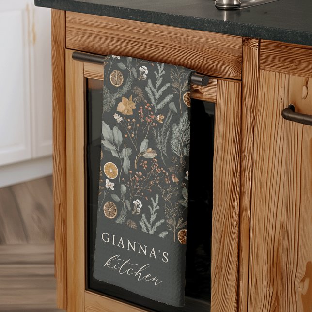 Moody Winter Botanical Personalised Holiday Tea Towel (Creator Uploaded)