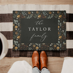 Moody Winter Botanical Personalized Doormat