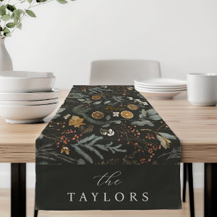 Moody Winter Botanical Personalized Holiday Short Table Runner