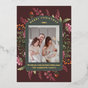 Moody Winter Floral Border Christmas Foil Holiday Card