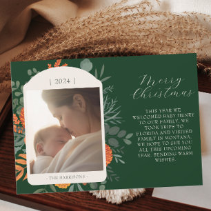 Moody Winter Floral Long Message Christmas Holiday Card