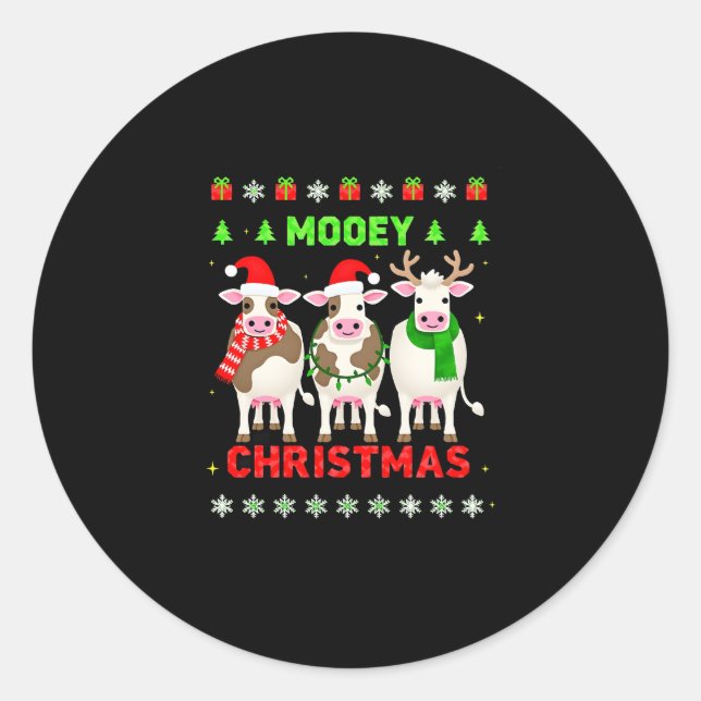 Mooey Christmas Cow Christmas Ugly Sweater Pajama  Classic Round Sticker (Front)