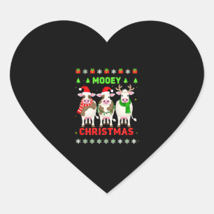 Mooey Christmas Cow Christmas Ugly Sweater Pajama Heart Sticker