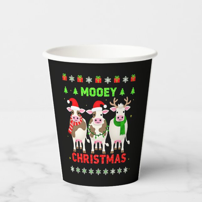 Mooey Christmas Cow Christmas Ugly Sweater Pajama  Paper Cups (Front)