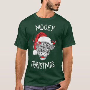 Mooey Christmas Cow Farmer Santa Hat Cow Lover Hig T-Shirt