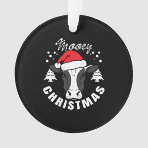 Mooey Christmas - Cow Head with Santa Hat Design Ornament