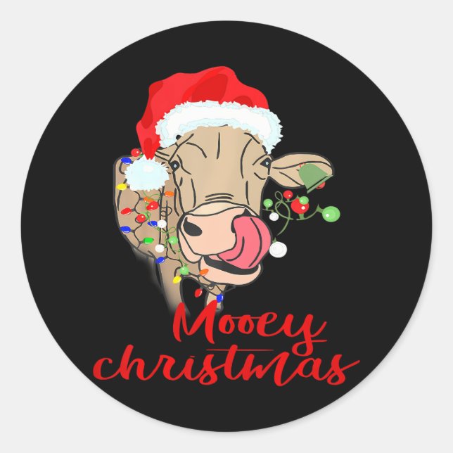 Mooey Christmas Cow Heifer Farmer Xmas Classic Round Sticker (Front)