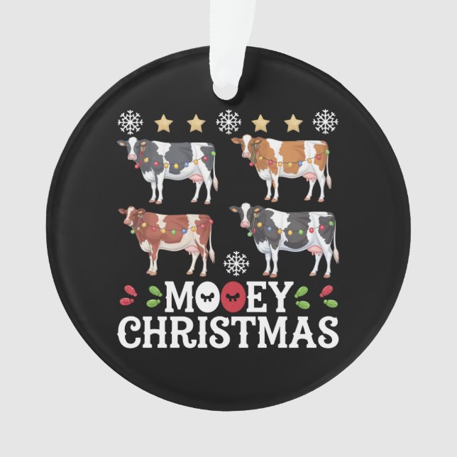 Mooey Christmas Cow Lover Holiday Farm Farmer Ornament (Front)