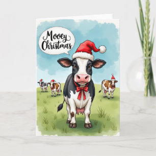 Mooey Christmas Cow Pun Funny Holiday Greeting Card