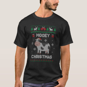 Mooey Christmas Cow Santa Claus Hat Ugly Christmas T-Shirt