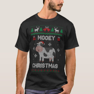 Mooey Christmas Cow Santa Claus Hat Ugly Christmas T-Shirt