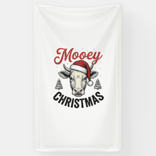 Mooey Christmas Cow Santa Hat Vintage Engraving De Banner