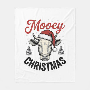 Mooey Christmas Cow Santa Hat Vintage Engraving De Fleece Blanket
