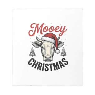 Mooey Christmas Cow Santa Hat Vintage Engraving De Notepad