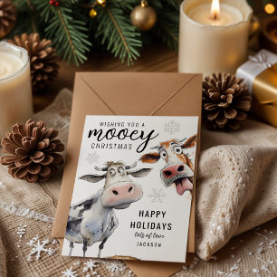 Mooey Christmas Cow Themed Holiday Card