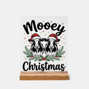 Mooey Christmas Cow Vintage Engraving Shirt Design Acrylic Sign