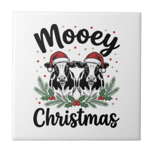Mooey Christmas Cow Vintage Engraving Shirt Design Ceramic Tile