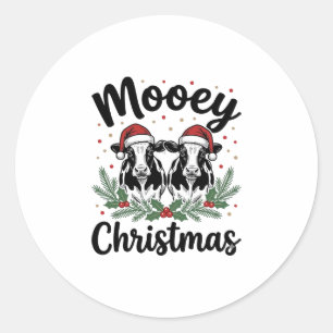Mooey Christmas Cow Vintage Engraving Shirt Design Classic Round Sticker