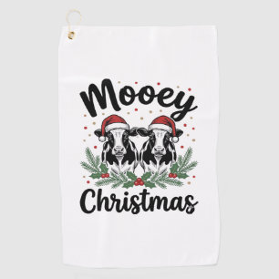 Mooey Christmas Cow Vintage Engraving Shirt Design Golf Towel