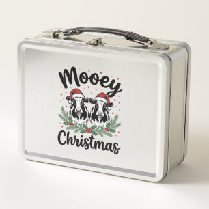 Mooey Christmas Cow Vintage Engraving Shirt Design Metal Lunch Box